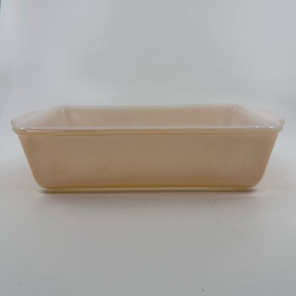 Vintage Fire King 3 Pcs-Bread Loaf Pan/Cake Pan/Split Platter Dish Peach White - Picture 7 of 16